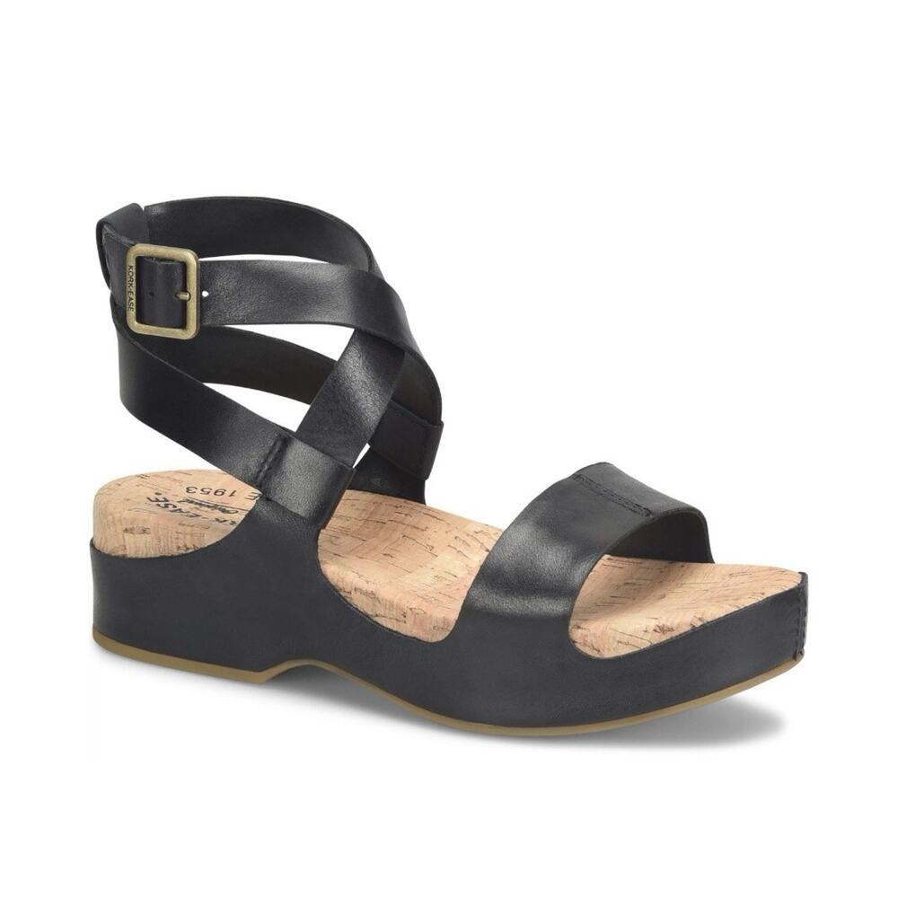 🆕Kork-Ease Yadira Black Strappy Leather Sandals Shoes NIB